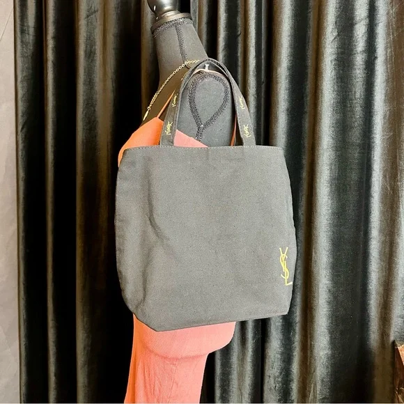 YSL YVES SAINT LAURENT black canvas beauty tote shoulder bag NEW - Picture 2 of 10